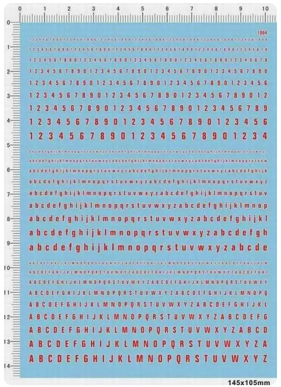Model Kit Water Decal - Englische Zahlen und Buchstaben Alphabet-Modellbausatz Wasserschiebeaufkleber
