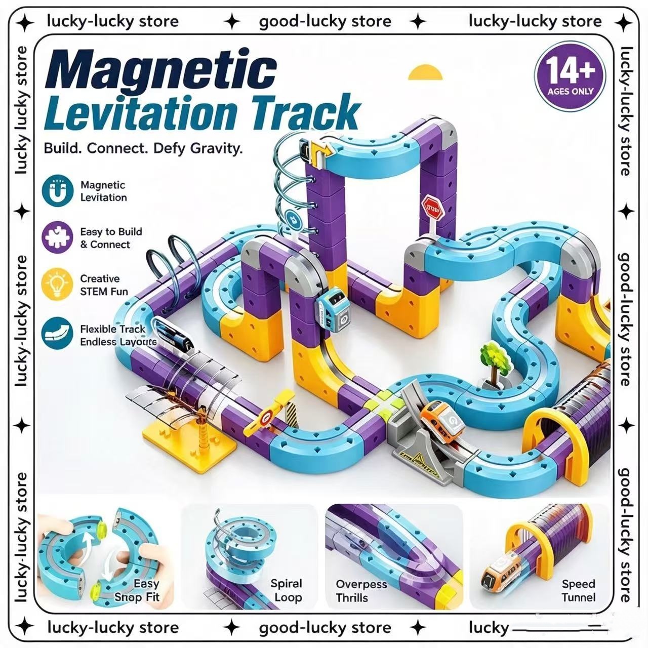 Model Kit Runner - Magnetische Bausteine-Rennstrecke mit Auto, variable Montage,