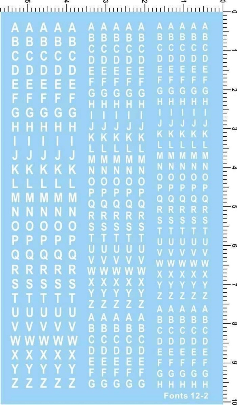 Model Kit Water Decal - Englische Buchstaben-Alphabet-Schriftarten 12-2 Wasserschiebeaufkleber für Militärmodellbausätze